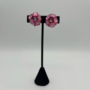 Vintage 1950s Signed Vendome Pink AB Crystal Flower ClustCrystal Flower Earrings